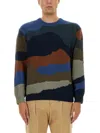 Ps By Paul Smith Mountains Cable-knit Colour-block Sweater In Blue