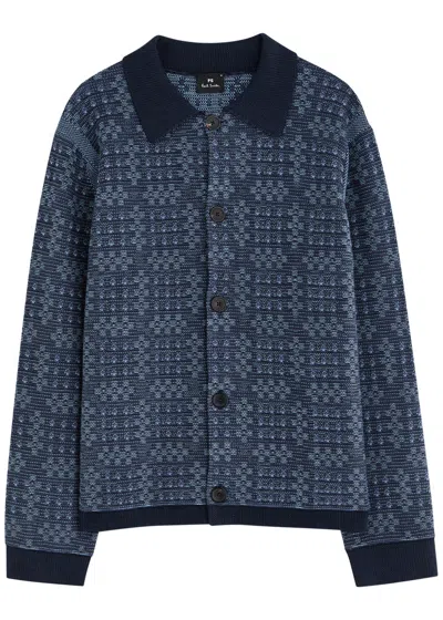Ps By Paul Smith Ps Paul Smith Patterned-intarsia Cotton Cardigan In Blue