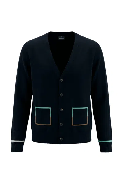 Ps By Paul Smith Ps Paul Smith Pockets Buttoned Cardigan In Blue