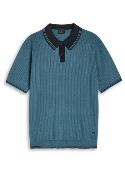 Ps By Paul Smith Ps Paul Smith Pointelle-knit Polo Shirt In Blue