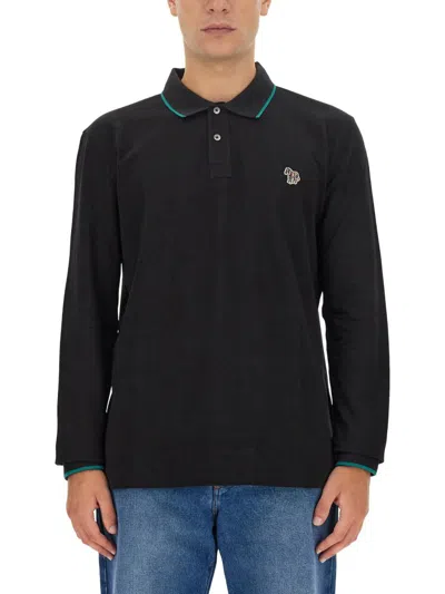 Ps By Paul Smith Ps Paul Smith Polo Shirt With Zebra Patch In Black