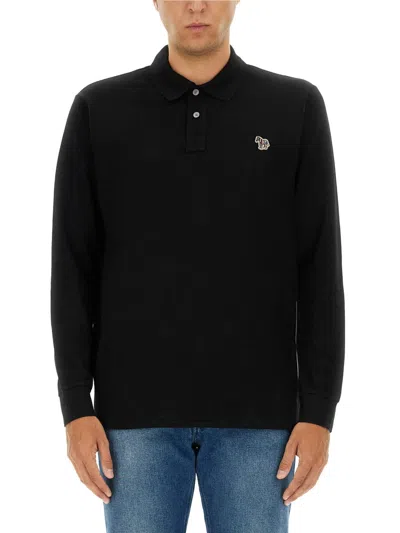 Ps By Paul Smith Ps Paul Smith Zebra Logo Long Sleeved Polo Shirt In Black