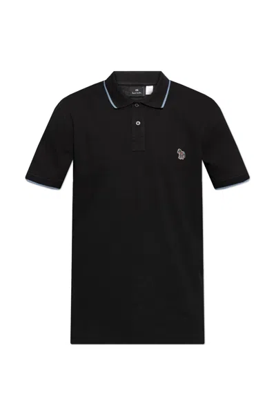 Ps By Paul Smith Ps Paul Smith Zebra Badge Cotton Polo Shirt In Black