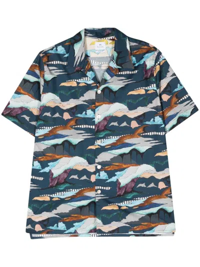 Ps By Paul Smith Ps Paul Smith Printed Casual Shirt In Blue