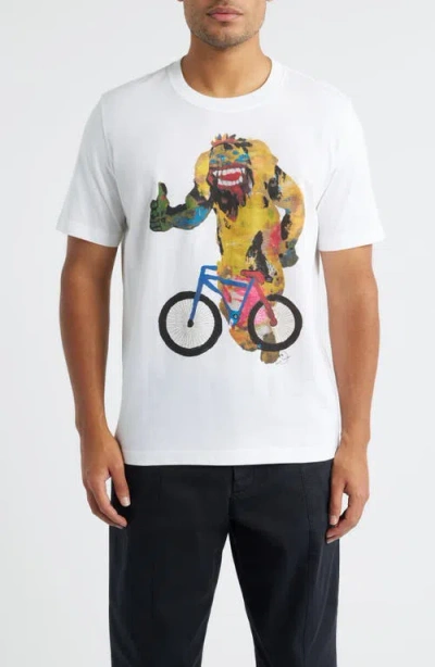 Ps By Paul Smith Ps Paul Smith Regular Fit Bike Monster Organic Cotton Graphic T-shirt In White