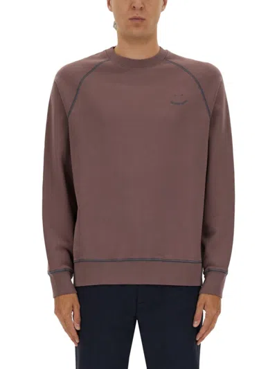 Ps By Paul Smith Ps Paul Smith Relaxed-fit Sweatshirt With Subtle Embroidery And Textured Finish In Brown
