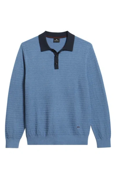 Ps By Paul Smith Ps Paul Smith Ribbed Cotton Blend Polo Sweater In Blue