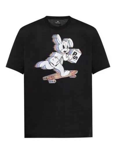 Ps By Paul Smith Ps Paul Smith Skate Bunny Cotton T-shirt In Black