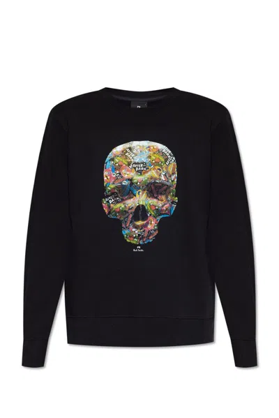 Ps By Paul Smith Ps Paul Smith Skull Printed Crewneck Sweatshirt In Black