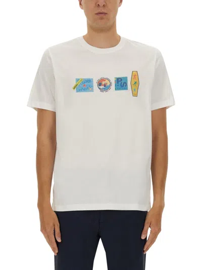 Ps By Paul Smith Ps Paul Smith Stickers Print Cotton T-shirt In White