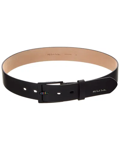 Ps By Paul Smith Ps Paul Smith Stripe Buckle Leather Belt In Black