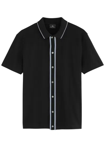 Ps By Paul Smith Ps Paul Smith Stripe-intarsia Stretch-cotton Polo Shirt In Black
