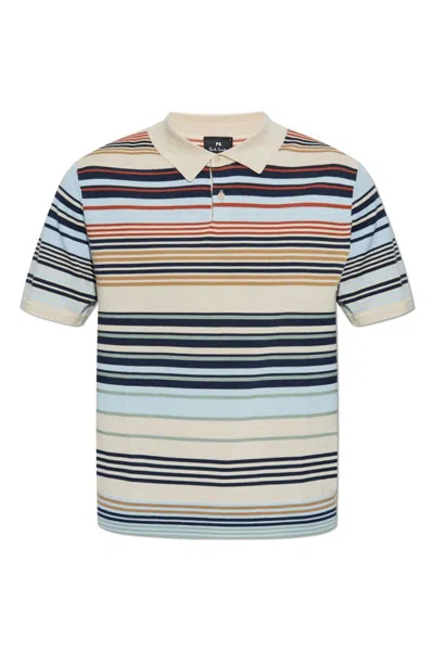 Ps By Paul Smith Ecru Multi-stripe Merino Wool Polo Shirt White
