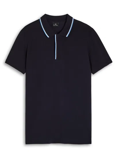 Ps By Paul Smith Ps Paul Smith Striped-trim Cotton Polo Shirt In Blue