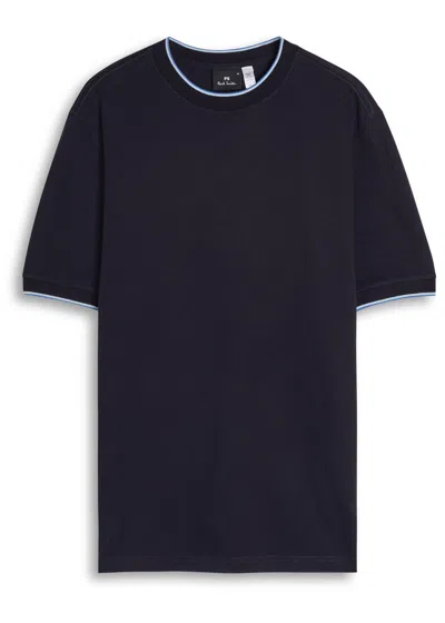Ps By Paul Smith Ps Paul Smith Striped-trim Knit T-shirt In Blue