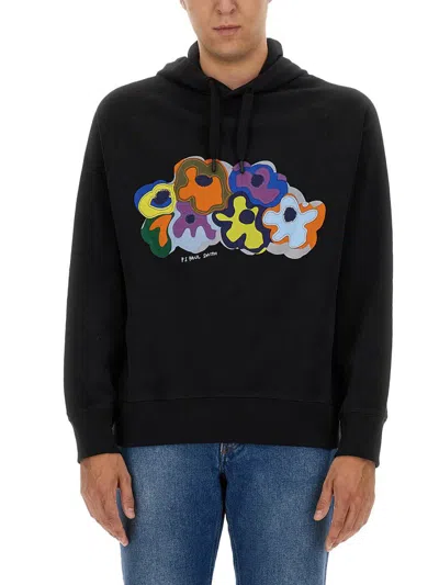 Ps By Paul Smith Ps Paul Smith Floral Printed Drawstring Hoodie In Black