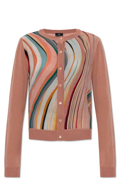 Ps By Paul Smith Ps Paul Smith Swirl Pattern Crewneck Buttoned Cardigan In Pink