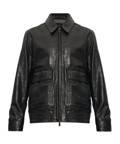 Ps By Paul Smith Ps Paul Smith Vintage-style Leather Jacket In Black