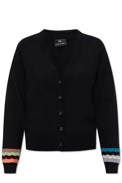 Ps By Paul Smith Women's Black Multi Colour Zig Zag Sleeve Cardigan