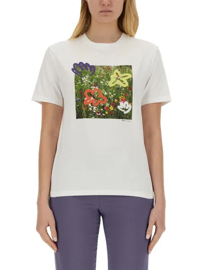 Ps By Paul Smith Ps Paul Smith Wild Flower Printed Crewneck T In White