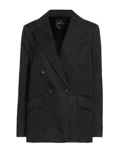 Ps By Paul Smith Leopard-jacquard Double-breasted Blazer In Black