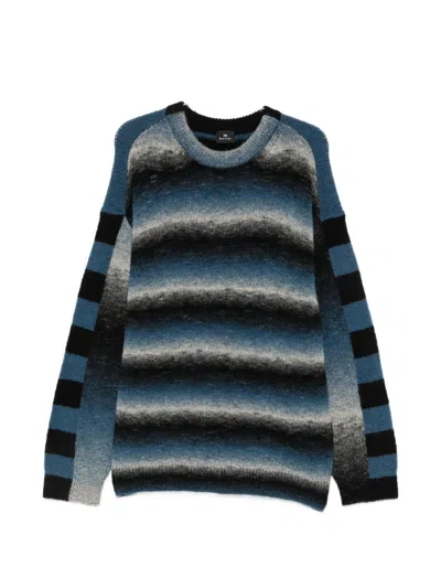 Ps By Paul Smith Black And Blue Space-dye Intarsia Sweater In Multi