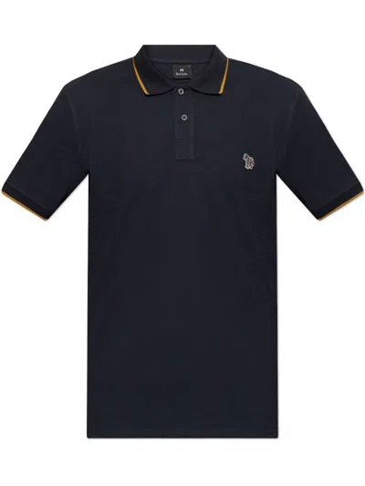 Ps By Paul Smith Ps Paul Smith Zebra Badge Cotton Polo Shirt In Blue