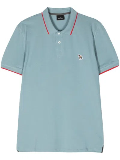 Ps By Paul Smith Zebra Logo Cotton Polo Shirt In Blue