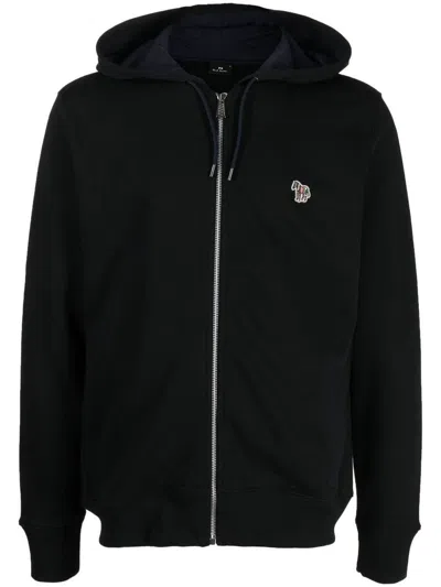 Ps By Paul Smith Ps Paul Smith Zebra Logo Cotton Zip-up Hoodie In Black