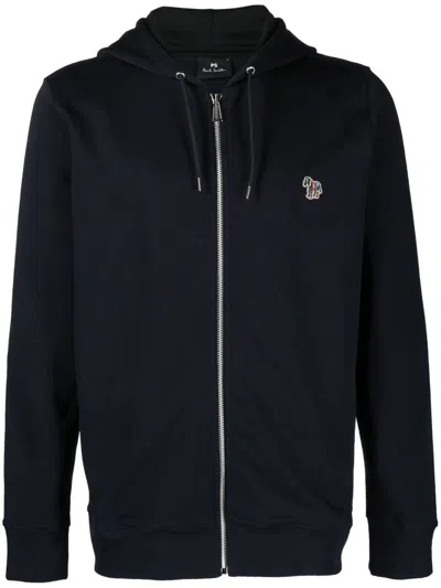 Ps By Paul Smith Ps Paul Smith Zebra Logo Cotton Zip-up Hoodie In Blue