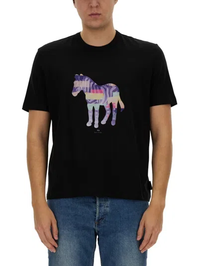 Ps By Paul Smith Ps Paul Smith Zebra Print T Shirt In Black