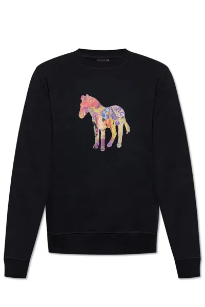 Ps By Paul Smith Ps Paul Smith Zebra Printed Crewneck Sweatshirt In Black