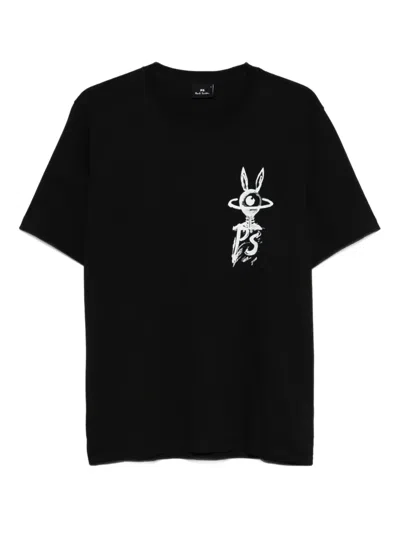 Ps By Paul Smith Rabbit-print Organic Cotton T-shirt In Black