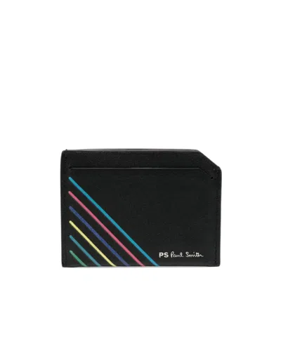 Ps By Paul Smith Rainbow Stripe-detail Leather Wallet In Black
