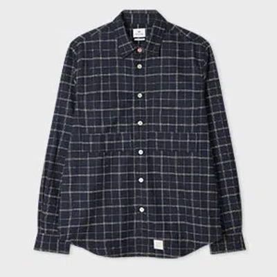 Ps By Paul Smith Regular-fit Navy Cotton Crepe Check Overshirt Blue