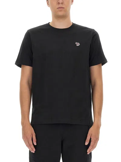 Ps By Paul Smith Zebra-patch Organic Cotton T-shirt In Blue