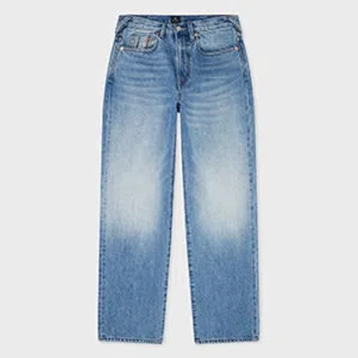 Ps By Paul Smith Relaxed-fit Light-wash Jeans With Embroidered Coin Pocket Blue