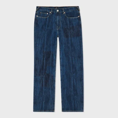 Ps By Paul Smith Relaxed-fit 'woodglitch' Laser-etched Jeans Blue