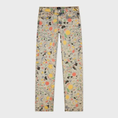 Ps By Paul Smith Relaxed Tapered-fit 'good Fortune Floral' Print Jeans White In Multi