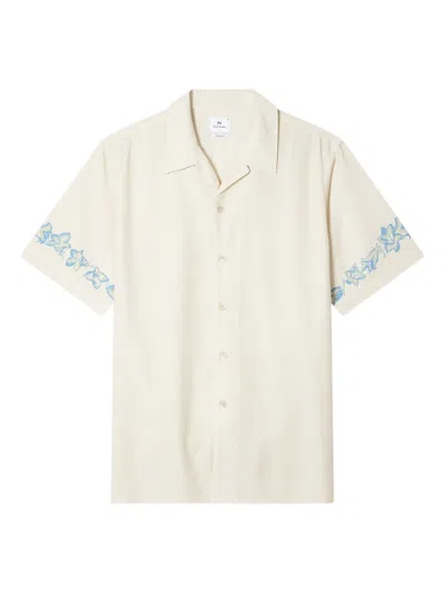 PS BY PAUL SMITH REVERE-COLLAR FLORAL-EMBELLISHMENT SHIRT
