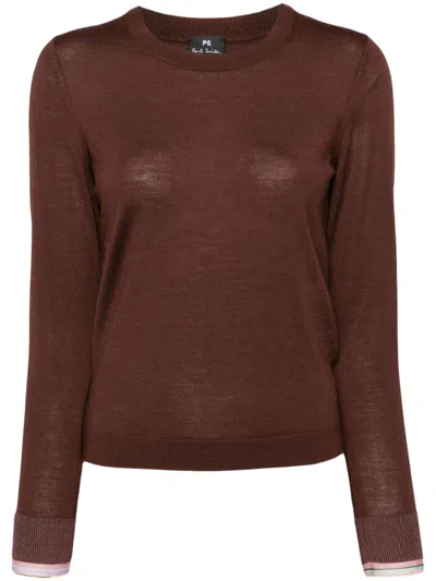 Ps By Paul Smith Ribbed-edge Wool-blend Jumper In Brown