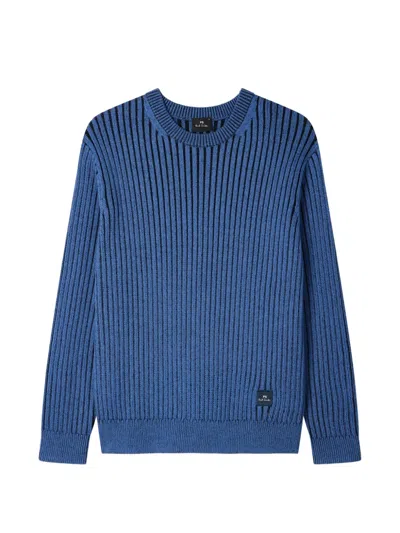 Ps By Paul Smith Blue Ribbed Cotton And Wool-blend Sweater