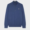 Ps By Paul Smith Royal Blue Organic Cotton Half Zip Zebra Logo Sweater In Blue
