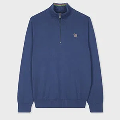 Ps By Paul Smith Royal Blue Organic Cotton Half Zip Zebra Logo Sweater