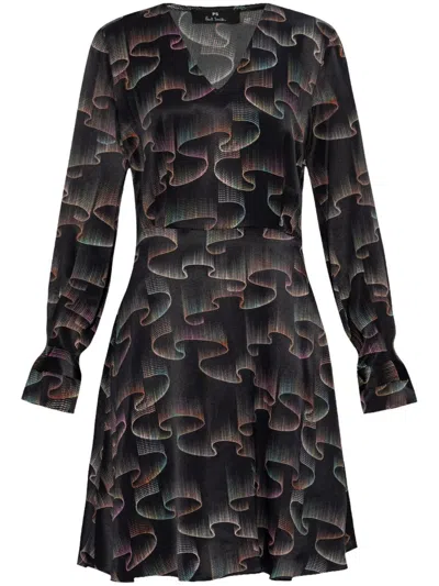 Ps By Paul Smith Ruffled Long-sleeved Dress In Black