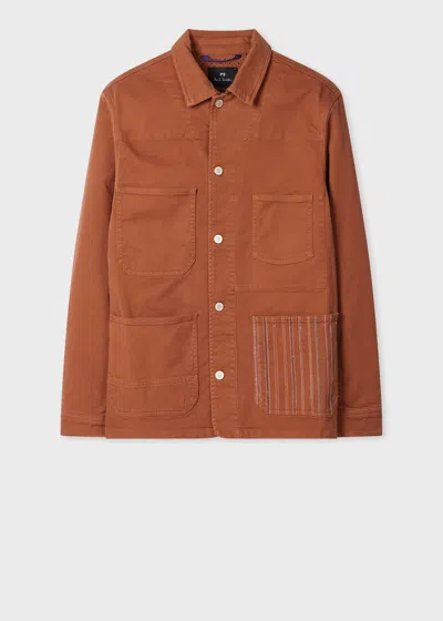 Ps By Paul Smith Rust Stretch Cotton-twill Embroidered Stripe Chore Jacket Brown