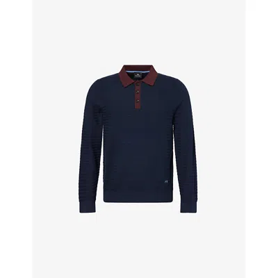 Ps By Paul Smith S By Paul Smith Mens Embroidered-logo Long-sleeve Cotton-wool Blend Polo Sweater Blue
