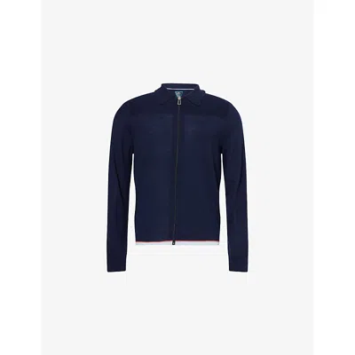 Ps By Paul Smith S By Paul Smith Mens Very Dark Navy Collared Textured-panel Wool-knit Cardigan