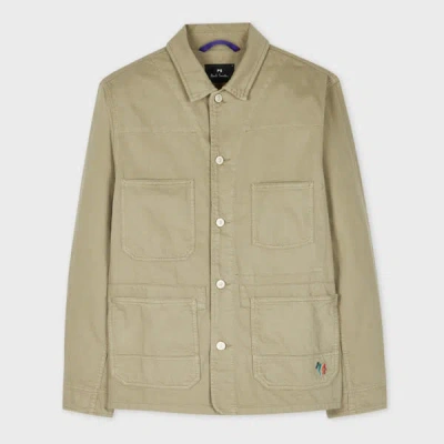 Ps By Paul Smith Sage Green Cotton-linen 'broad Stripe Zebra' Work Jacket