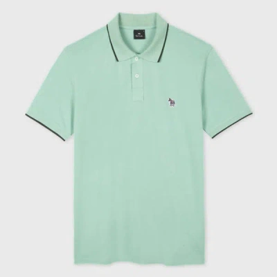 Ps By Paul Smith Sea Green Zebra Logo Polo Shirt With Contrast Tipping